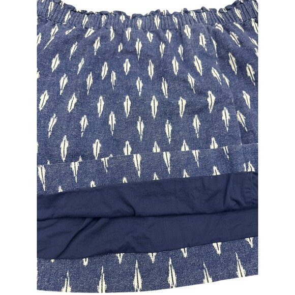 J. Crew Womens Blue White Elastic Waist Mini Skirt Size 14 Linen Cotton Pockets - Picture 4 of 5